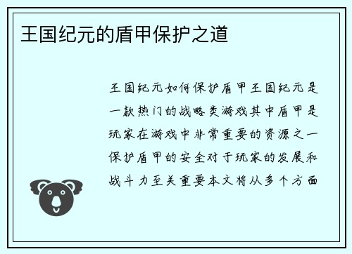 王国纪元的盾甲保护之道